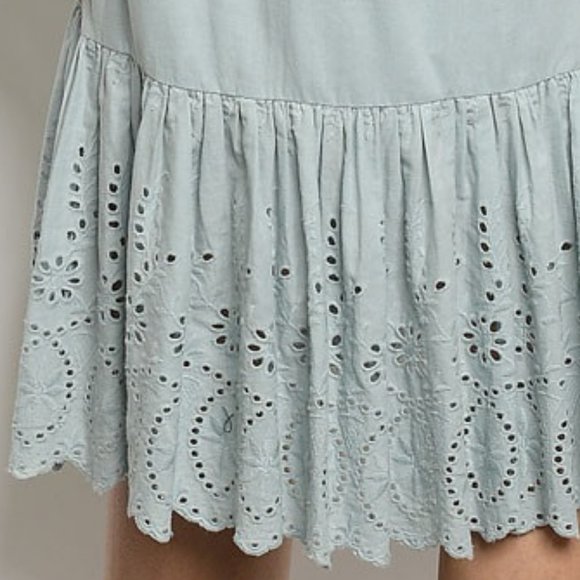 Light Blue Cotton Eyelet Detail Dress - Picture 6 of 8